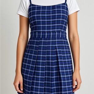 H&M Divided Blue Plaid Pleated Dress, Size S, Side Zip, A-line Y2K